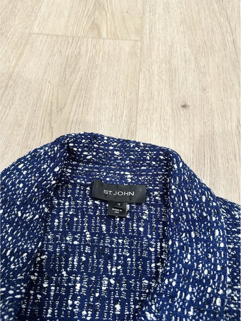 ST.JOHN Size 12 Blue Knit Jacket Blazer - Picture 5 of 13